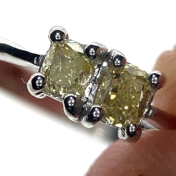 Fancy Yellow Diamonds .25ct Solid 14K White Gold Ring - Picture 3 of 7